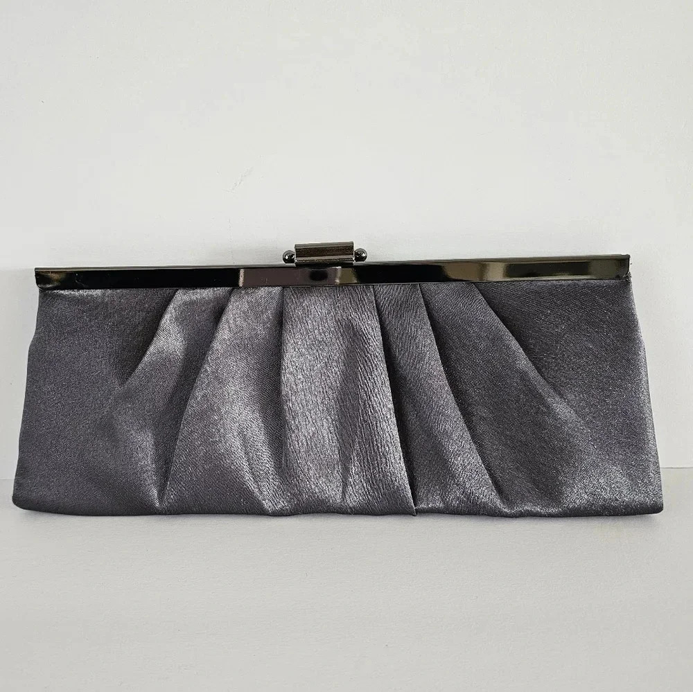 Jessica McClintock Satin Lavender Slate Clutch - Picture 3 of 7